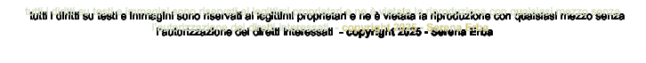 tutti i diritti su testi e immagini sono riservati ai legittimi proprietari e ne  vietata la riproduzione con qualsiasi mezzo senza lautorizzazione dei diretti interessati  - copyright 2025 - Serena Erba